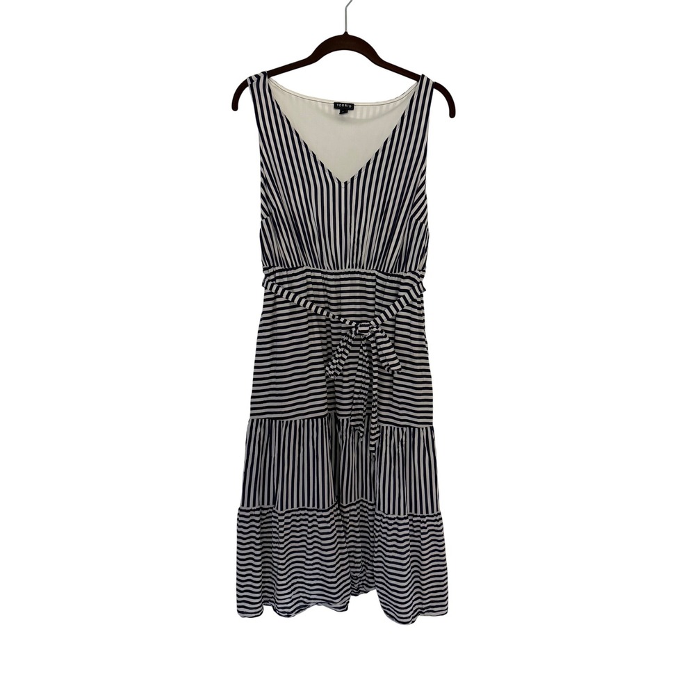 Torrid Women Navy Blue White Striped Sleeveless Tiered Midi Dress 00 Large XL